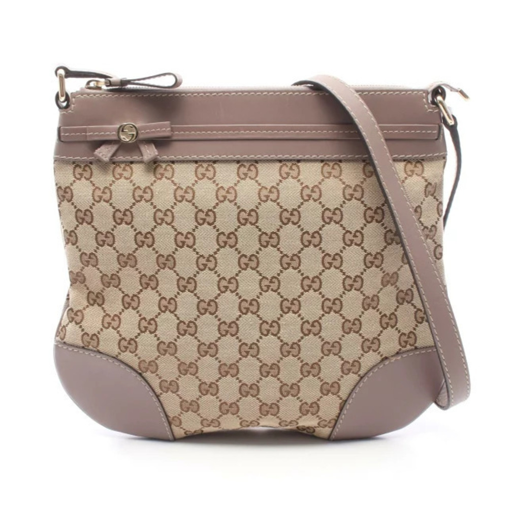 Gucci Mayfair Sherry Shoulder Bag Canvas Leather Beige Cream Brown Purple